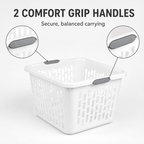 White Laundry Basket 6-Pack, 1.5 Bushel Square with Handles - color: White 6PCS