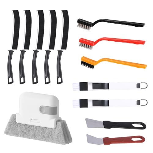 13pcs Household Cleaning Tools 2 in 1 Groove Cleaning Brush Window Track Cleaning Tools Hard Bristle Crevice Cleaning Brush Wire Brushes for Cleaning Rust