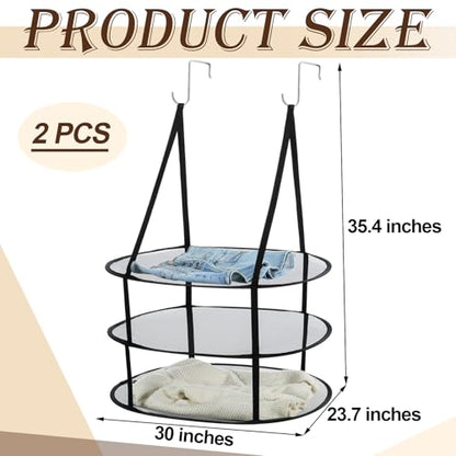 2 Pcs 3 Tier Sweater Drying Rack Flat, Black, 30 x 23.7 x 35.4 Inch - color: Black, size: 30 x 23.7 x 35.4 Inch