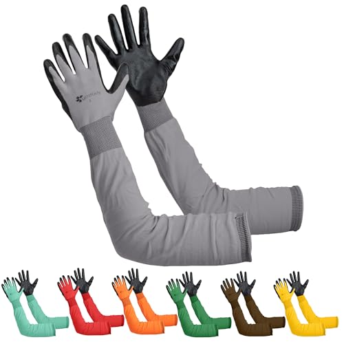 Long Sleeve Gardening Gloves for Women & Men, Long Cuff Garden Gloves - color: Black and Grey, size: Large