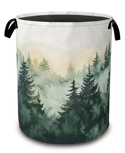 Large Laundry Basket,Green Forest Collapsible Laundry Baskets,Misty Mountains Waterproof Oxford Hamper with Handles for Bathroom Bedroom Nursery Home Storage 16"x20" - color: Green Forest,Misty Mountains