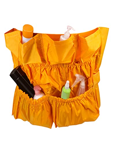 QWORK Trash Can Caddy Bag, 2 Pack 10 Pockets Commercial Cleaning Caddy Bag, Fit 32-50 Gallon Can, Round Trash Bag Holder, Garbage Bin Caddy Organizer, Yellow