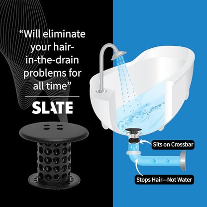 TubShroom Bathtub Drain Hair Catcher – in-Drain Tub Strainer & Clog Prevention Protector, Fits Standard 1.4”–1.75” Tub Drains, Easy Clean, Captures Human & Pet Hair Out of Sight (Matte Black) - color: Matte Black With Drain Snake