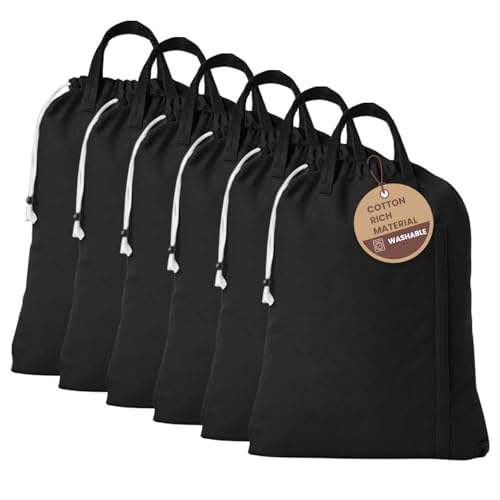 LFH Home Large Premium Cotton Rich Canvas Laundry Bag with Drawstring and Handles Heavy Duty, Multi-Use, and Washable for Home, Travel, College or Storage 20x30 (Pack of 6)-Black - color: Black, size: 20”x30” (Pack of 6)