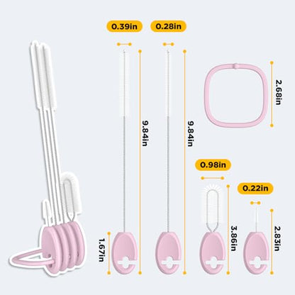 Straw Cleaner Brush Set, 4-in-1 with Stand and Key Ring, Pink - color: Pink, size: Standard Version（For Kids & Adults）