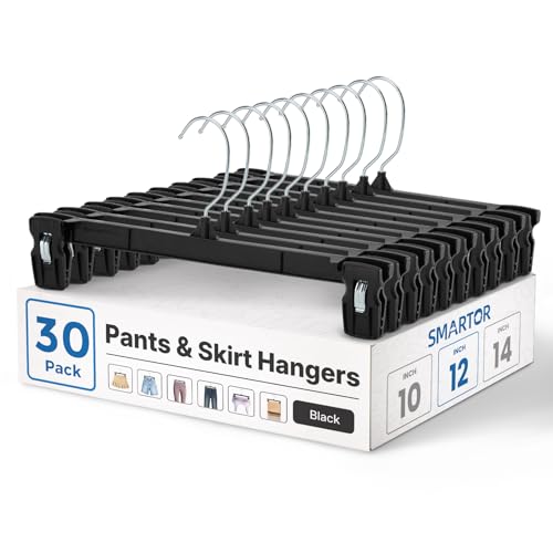 Smartor Black Pants Hangers 30 Pack, Skirt Hangers with Clips, 12 Inch - color: 30 Pack, size: 12