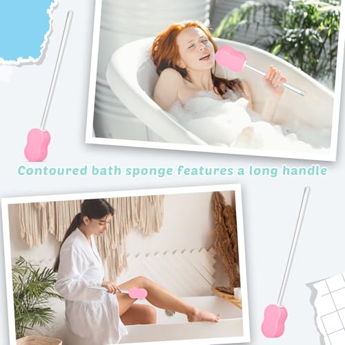 Long Handled Sponge 22.4'' Back Scrubber for Shower, Pink - color: Pink