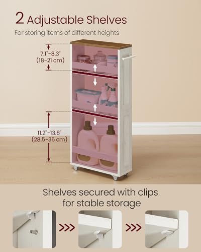 VASAGLE 4-Tier Slide-Out Storage Cart, Slim Kitchen Cart with Wheels - color: Rustic White + Honey Brown, size: 5.9"D
