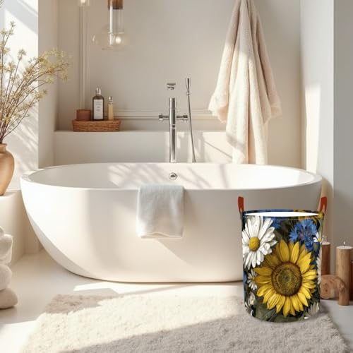 Laundry Basket 15.7x19.7 in Sunflower Daisy Hamper for Bedroom - color: colorful0434