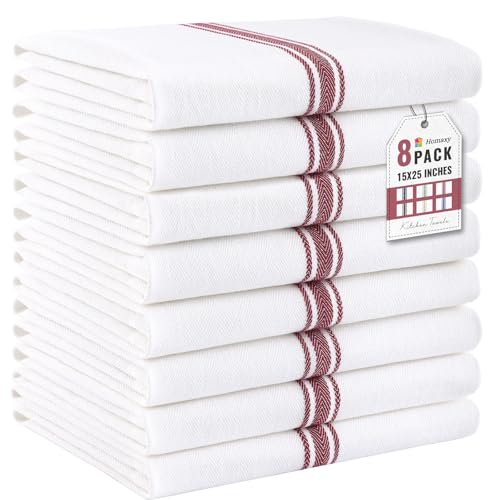Homaxy 100% Ring Spun Cotton Kitchen Towels 8 Pack, Red Stripe - color: Red Stripe, size: 15" X 25" - 8 Pack