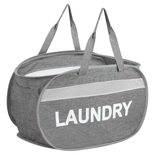 Collapsible Laundry Baskets, Foldable Clothes Hamper with Reinforced Handles, Sturdy Pop Up Hampers for Laundry, Tear Proof & Easy to Carry Laundry Hamper for Home, Apartment, Dorm, Travel Grey - color: Gray