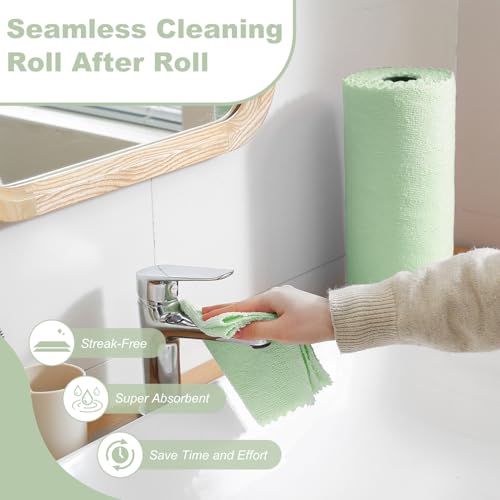 Jessy Home 2 Roll Reusable Paper Towels,100 Sheets Tear Away Microfiber Cleaning Cloth, Lint Free Clean Rags for Kitchen, Dishcloth,Household Cleaning Supplies - color: Turquoise