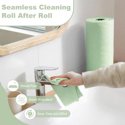 Jessy Home 2 Roll Reusable Paper Towels,100 Sheets Tear Away Microfiber Cleaning Cloth, Lint Free Clean Rags for Kitchen, Dishcloth,Household Cleaning Supplies - color: Turquoise