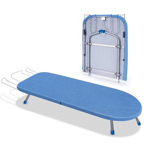 Tabletop Ironing Board with Iron Rest, 32" x12'' Metal Mesh Panel - color: Blue