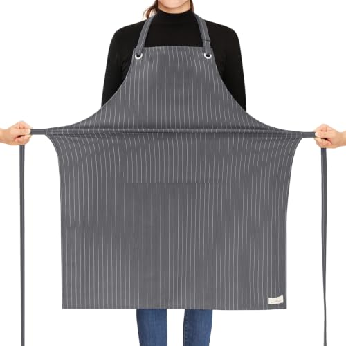 ROTANET Stripe Stretch Apron Chef Aprons for Men with 2 Pockets Waterproof - color: Grey