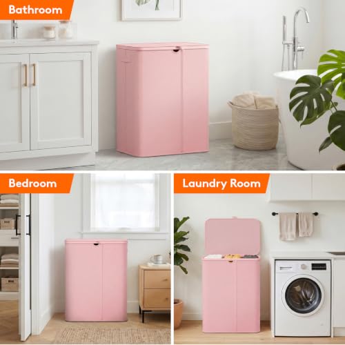 Lifewit 185L 3 Section Laundry Hamper with Lid, Laundry Basket, Pink - color: Pink, size: 185L