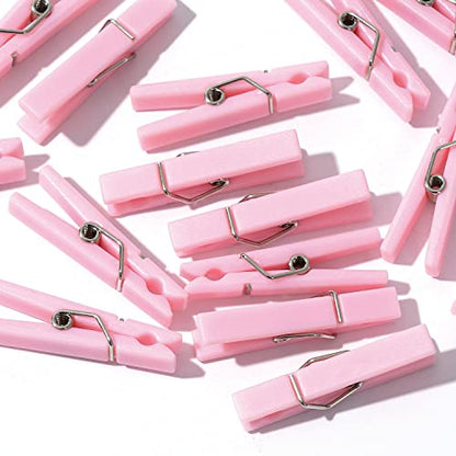 60Pcs Mini Clothespins for Baby Shower Games Girl Pink Clothes Pins 1.4Inch - color: Pink