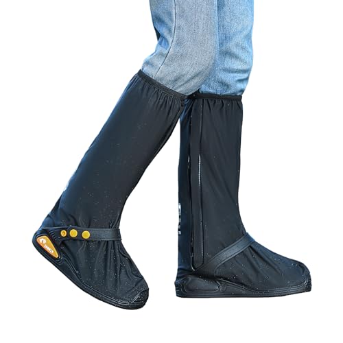 Waterproof Rain Boot Shoe Cover with Reflector Reusable & Foldable - color: Black#Thicked, size: X-Large