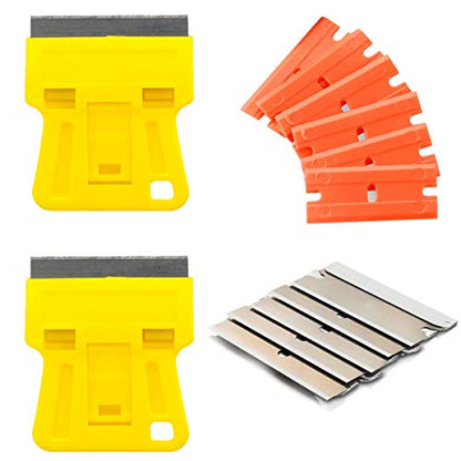 1.5 inch High Visibility Mini Razor Blade Scraper Glass Scraper Paint Window Scraper With 5 Metal Scraper Razor Blades 5 Dual Plastic Double Edge Razor Blades Removing Decal Stickers Old Glue - color: Set C