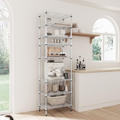 IZEUK 8 Tier Adjustable Metal Storage Shelving Unit, Heavy Duty Standing Rack Organizer for Kitchen, Pantry, Laundry Room, Garage or Basement, 2000 lbs Capacity, 23.6 W x 13.8 D x 79.5 H, Chrome - color: Chrome, size: 8 Tier, 13.8" D x 23.6" W x 79.5" H