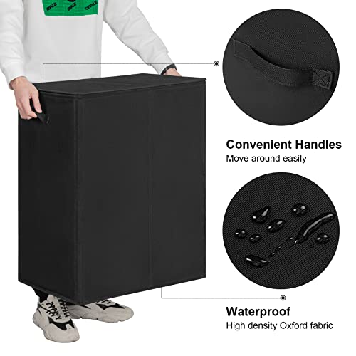 WOWLIVE 180L Double Laundry Hamper 2 Section with Lid and Removable Bags - color: Black, size: 180L (24.8 x 16.2x 27.6 Inches)