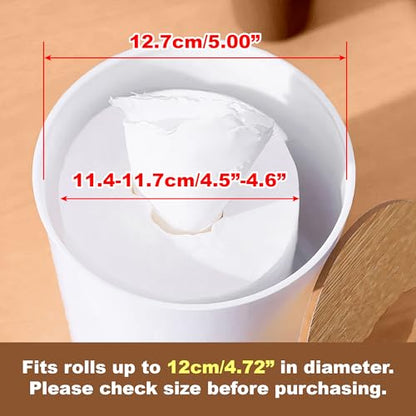 Bamboo Lid Round Tissue Holder Box 5x5'' – Decorative Toilet Paper Roll Dispenser & Dryer Sheet Case – Space-Saving Wood Organizer for Bathroom - for Paper Rolls Under 5 inches only