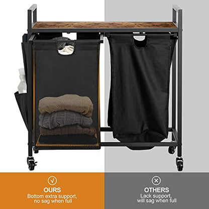 WOWLIVE Double Laundry Hamper with Wheels, Rolling Laundry Basket Organizer - color: Black, size: 110l (30.0 x 13 x 32 Inches)