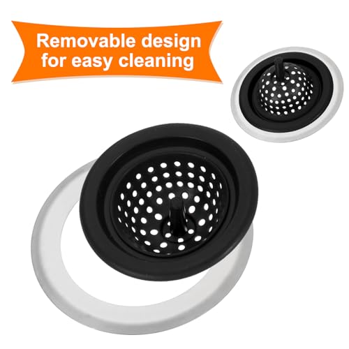 uxcell Silicone Sink Strainer, 2Pcs Kitchen Sink Drain Strainer Stopper with Detachable Stainless Steel Edge 4.7" Diameter Rim, Black - color: Black