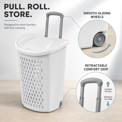 White Rolling Laundry Hamper with Wheels & Handle, 2 Bushel - color: White -Wheel-2 Bushel