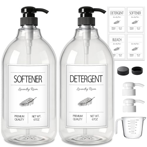GMISUN Laundry Detergent Dispenser, 2 Pack Liquid Laundry Soap Dispenser, 64oz Storage Container for Farmhouse Laundry Room Decor, Liquid Bottle Organizer for Detergent/Softener/Bleach - size: 2 Pack
