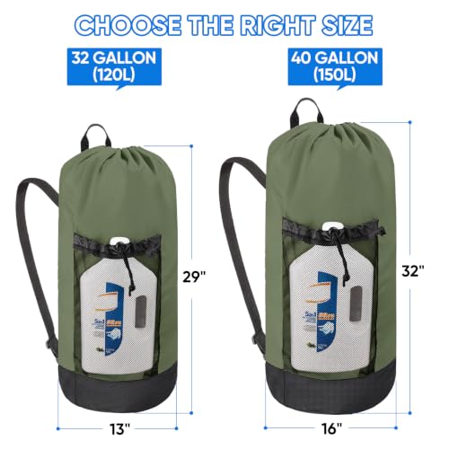 BALEINE 120L Laundry Bag Backpack, 900D Oxford Fabric Large Travel Laundry Bags with Shoulder Straps and 2 Mesh Pockets for College Dorm, Apartment, Laundromat (Green, 120L) - color: Green, size: 120L