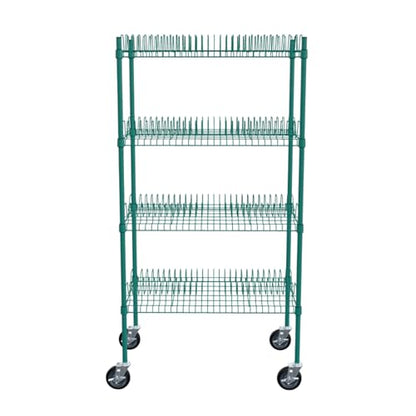 PRO&Family Green Epoxy 4-Tier Commercial Drying Rack with Casters – Heavy Duty Wire Shelving for Dish Drying, Kitchen Storage & Food Service Use (24" x 60" Mobile, 1 1/4" Slots) - size: 24" x 60" Mobile