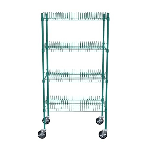 PRO&Family 24" x 48" Mobile Green Epoxy 4-Tier Commercial Drying Rack with Casters – Heavy Duty Wire Shelving for Dish Drying, Kitchen Storage & Food Service Use (1 1/4" Slots) - size: 24" x 48" Mobile