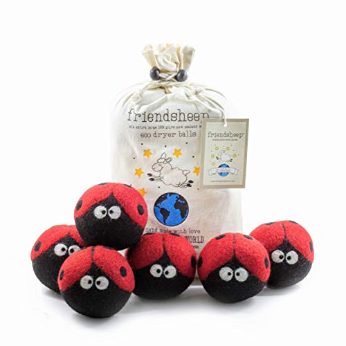 Friendsheep Wool Dryer Balls, Organic Reusable Fabric Softener Alternative for Laundry, Handmade, Fair Trade, Hypoallergenic, Eco-Friendly, Plastic-Free (6 Pack XL – Ladybugs) - color: Ladybugs, size: 1 Count (Pack of 6)