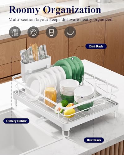 Kitsure Dish Drying Rack for Kitchen Counter, 12.7''W x 16.7''L, White - color: White, size: 12.7''W x 16.7''L - 1 Tier