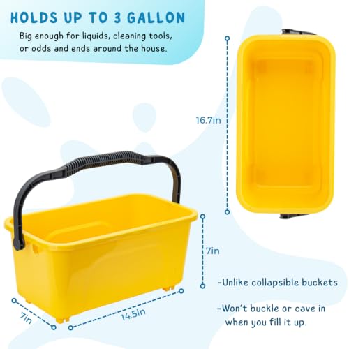 Bucket for Cleaning, 3 Gallon Rectangle Water Bucket for Car and Window Washing, Yellow - color: Yellow