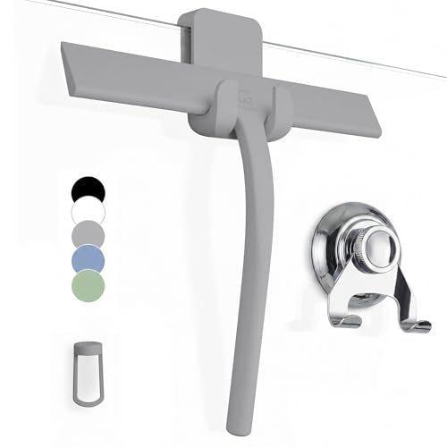 GÜTEWERK Silicone Shower Squeegee with 3-in-1 No-Drill Mount, Grey, 9'' - color: Gray, size: 9 Inches
