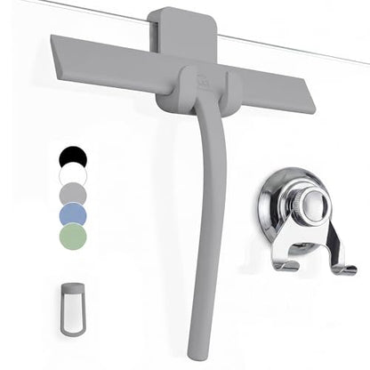 GÜTEWERK Silicone Shower Squeegee with 3-in-1 No-Drill Mount, Grey, 9'' - color: Gray, size: 9 Inches