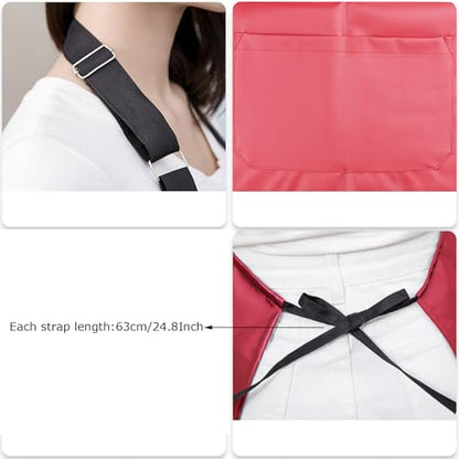 eywlwaar PU Waterproof Apron with One Big Pocket Adjustable Oil Proof Apron for Kitchen Dishwashing Cooking 29.92"x 26.77" - color: Red-2packs