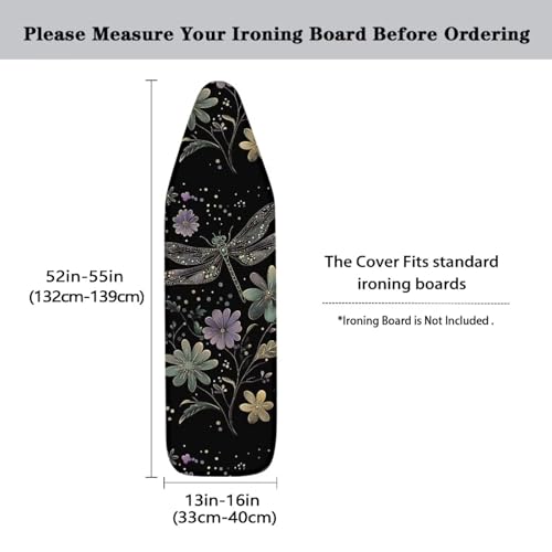 Dragonfly Ironing Board Cover and Pad 15 x 54 Thick Iron Board Protective Ironing Padded Cover Suitable for Standard Ironing Boards Padding Iron Sleeve with Elastic Edge Black - color: Dragonfly
