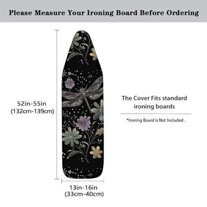 Dragonfly Ironing Board Cover and Pad 15 x 54 Thick Iron Board Protective Ironing Padded Cover Suitable for Standard Ironing Boards Padding Iron Sleeve with Elastic Edge Black - color: Dragonfly