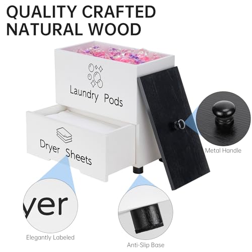 NiHome Large Capacity Laundry Room Supply Organizer for Laundry Pods, Sheets, Soap Bars Storage - Two-Layer Dryer Sheet Dispenser & Laundry Pods Container with Lid & Drawer for Laundry Room Decor