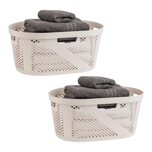 Mind Reader 40L Ventilated Laundry Baskets, Lightweight Clothes Hamper with Cutout Handles for Bathrooms and Closets, Plastic, Set of 2, Ivory - color: Ivory, size: Set of 2