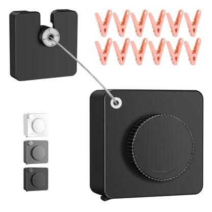 15.7Ft Retractable Clothesline Indoor is Also an Anti-sag Retractable Clothesline Outdoor,Stainless Steel Wire Laundry line Retractable for Drying Clothes ，with 12 Clip (Black) - color: Black