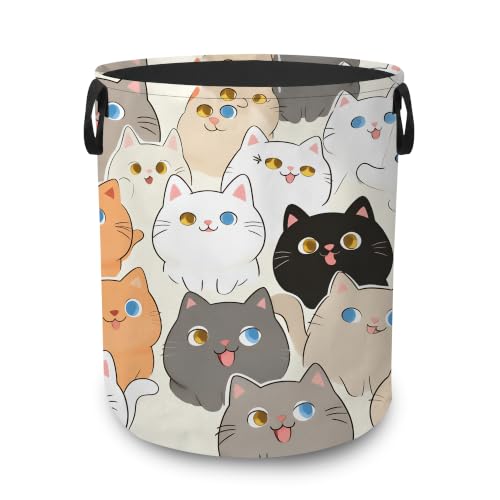 Laundry Basket,Cute Cat Cartoon Foldable Clothes Hamper with Handles,Kawaii Kitty Pets Waterproof Oxford Cloth Storage Organizer for Bedroom Bathroom College Dorm,16" x 20" - color: Cute Cat Cartoon,Kawaii Kitty Pets