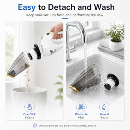 Handheld Vacuum Cordless, Rechargeable Portable Car Vacuum with LED Light