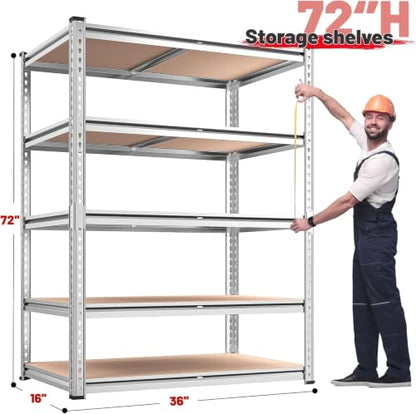 REIBII Galvanized Garage Shelving,5-Tier Metal Rack,36" W x 16" D x 72" H - color: Galvanized