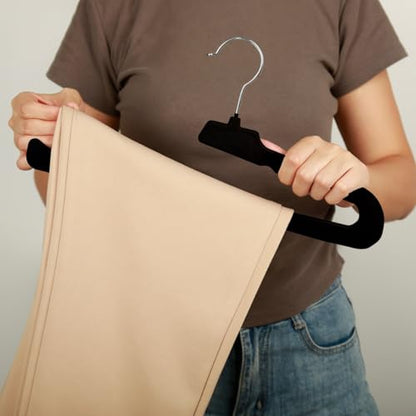 Velvet Pant Hangers Open End,8 Pack Non Slip Black Felt Trouser Hangers - color: Black