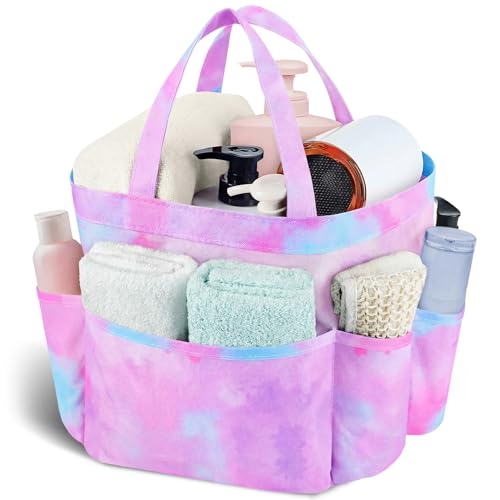 Mesh Shower Caddy Portable - 9 Pockets, Shower Bag for Dorm Room Camping - color: gradient purple