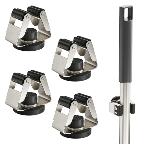 4 Pack Magnetic Mop Broom Holder, Heavy Duty Magnetic Mop Hanger for Refrigerators, Magnetic Mount Mop Broom Holder for Laundry Room Garage Kitchen Workshops Metal Shed - size: 4 Pack Magnetic Mop Broom Holder
